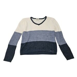 Helium Authentique Paris Vintage Sweater Women Large White Blue Striped Knit USA